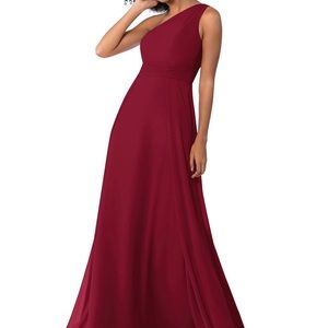 Dress Floor length Burgundy One Shoulder